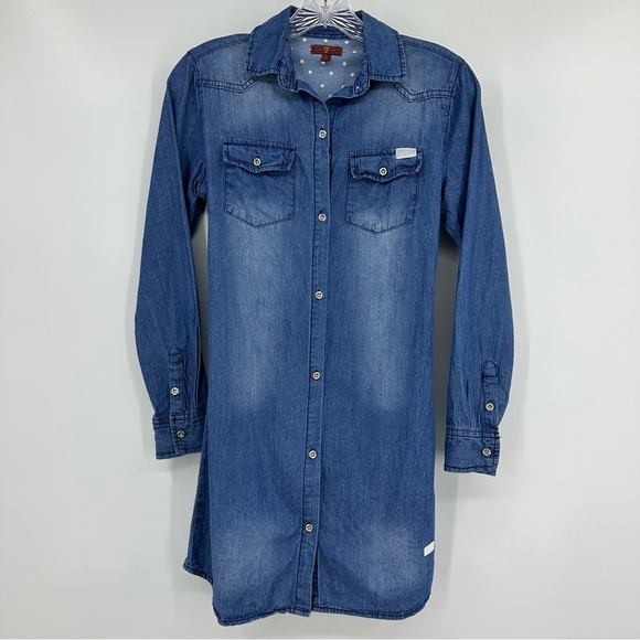 7 For All Mankind Other - 7 For All Mankind Shirt Dress Long Sleeve Chambray Denim Blue Size L Girl